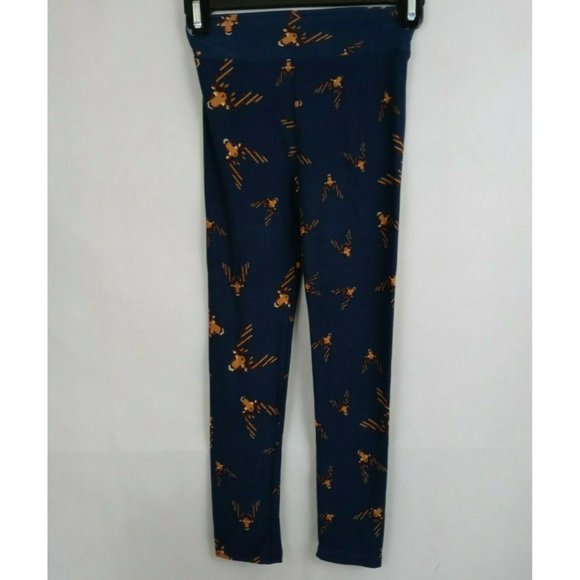 New LuLaRoe Leggings Blue With Light Brown Deer Design Kids Size L/XL - Picture 2 of 6